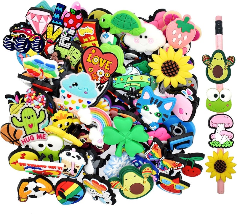 YEALQUE YEALQU 100PCS Random Different Pencil Topper Decoations Cute PVC Pencil Toppes Lovely Black Clip for Pupil/Junior Students Gifts Awards - Image 1